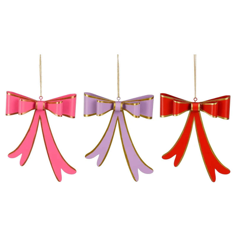 Ornament strik rood roze paars 3 assorti - l12,5xb3,5xh16cm