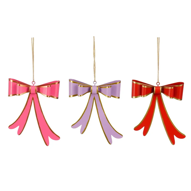 Ornament strik rood roze paars 3 assorti - l10xb2,5xh12cm