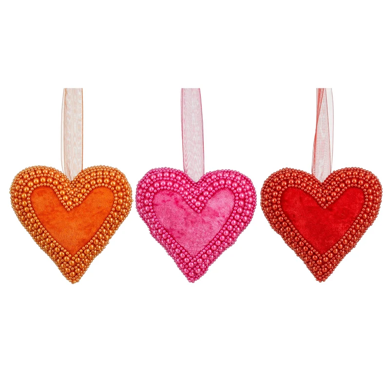 Ornament hart roze rood oranje 3 assorti - l15xb15xh5cm
