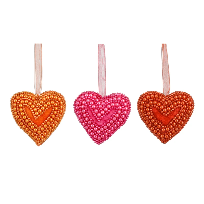 Ornament hart roze rood oranje 3 assorti - l10xb10xh4cm