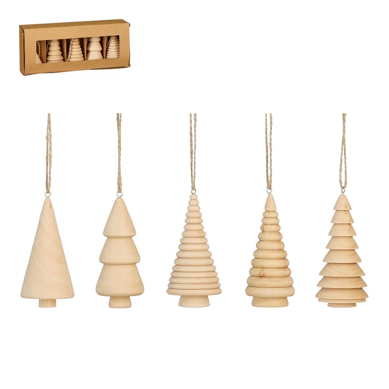 Ornament boom bruin 5 stuks FSC 100% - h9xd4,5cm