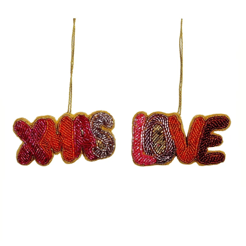 Ornament kerst LOVE roze 2 assorti - l10xb5,5xh2cm