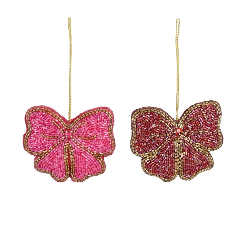 Ornament strik roze 2 assorti - l9xb8xh2cm