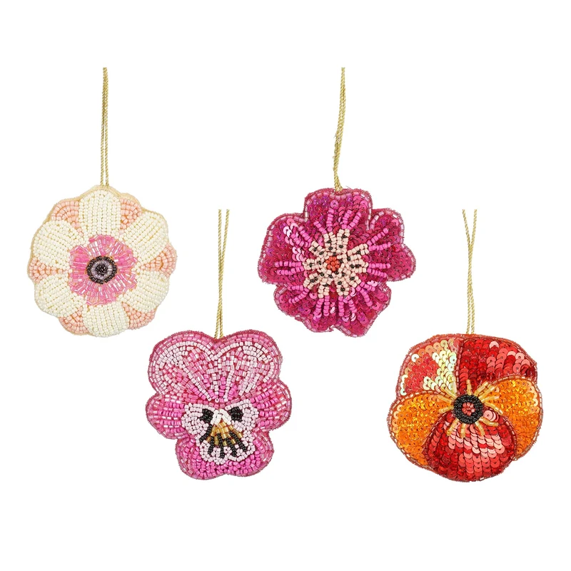 Ornament bloem roze paars rood wit 4 assorti - h1,5xd8cm
