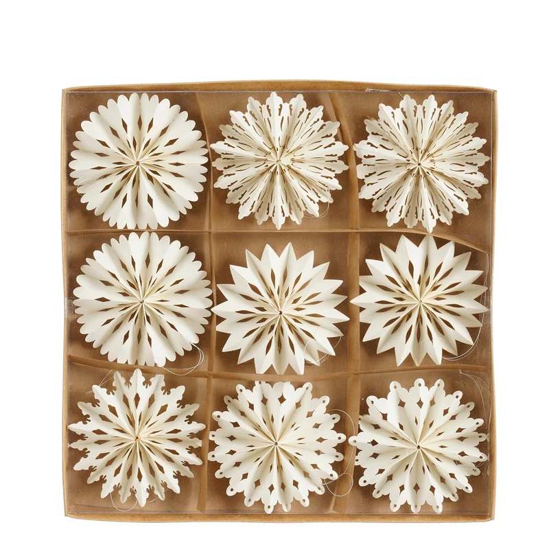 Ornament sneeuwvlok off white 9 stuks FSC Mix - h0,5xd10cm