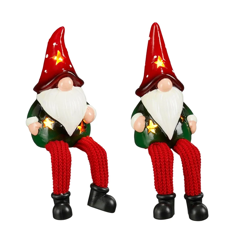 Decoratie gnoom dangle rood 2 assorti led battery operated - l6,5xb6xh19cm