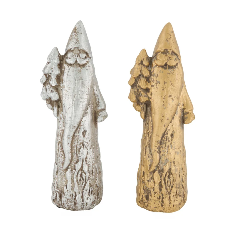 Figurine santa cement 5.8x4.8x17.5cm 2 mixed Gold/Silver