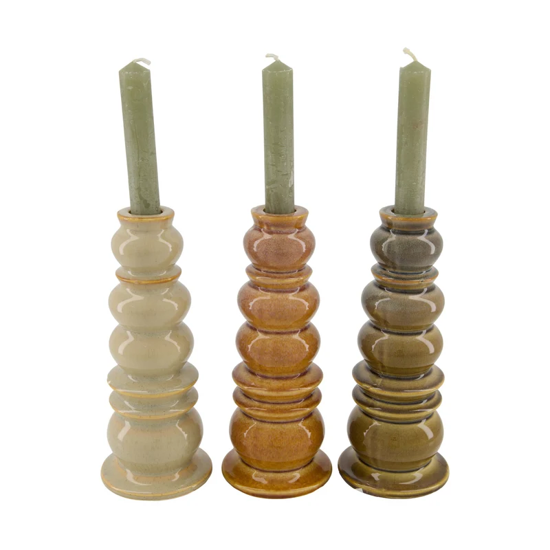 Dinnercandle holder ceramic 9x9x22cm 3 mixed