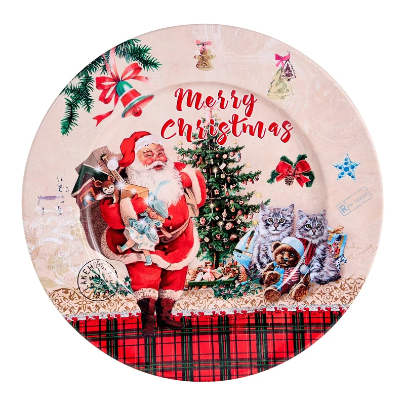 Onderbord metaal kerstman merry christmas ø 33 CM