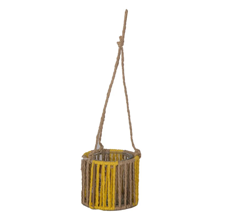Lantaarn hangend Nicole papiertouw met glas D10 H9/37cm Yellow