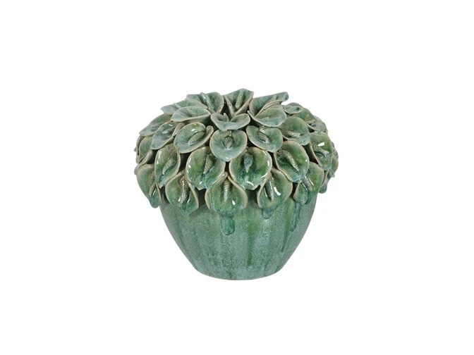 POT CERAMIC D17,5X15H LGREEN/PETALS