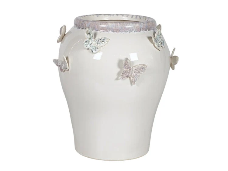 VASE CERAMIC D31,5X34H WHITE BUTTERFLY