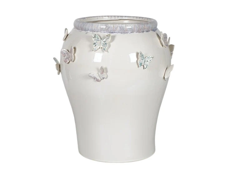 VASE CERAMIC D36X43H WHITE BUTTERFLY