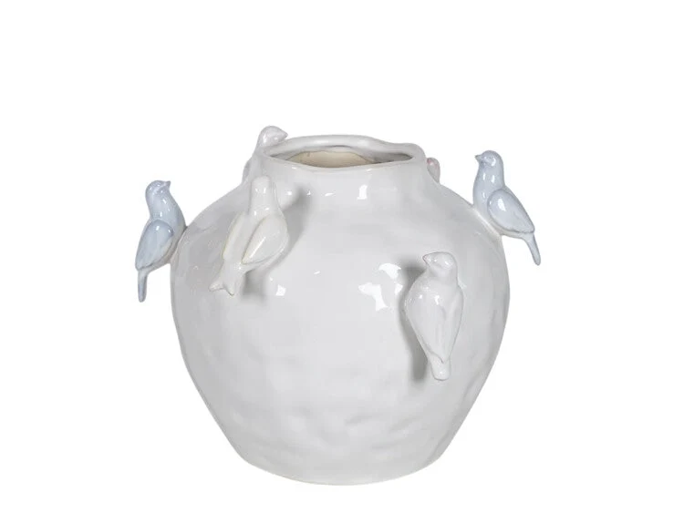 VASE CERAMIC D31X24,5H WHITE BIRDS
