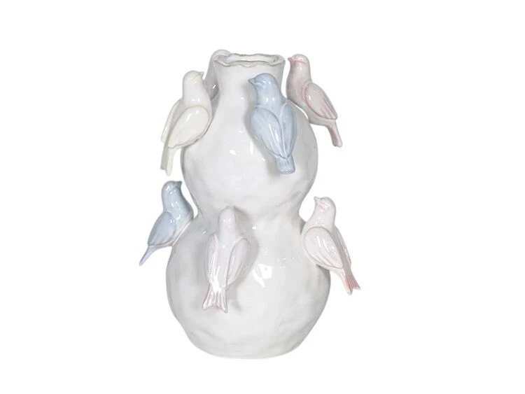 VASE CERAMIC 27H WHITE/BIRDS