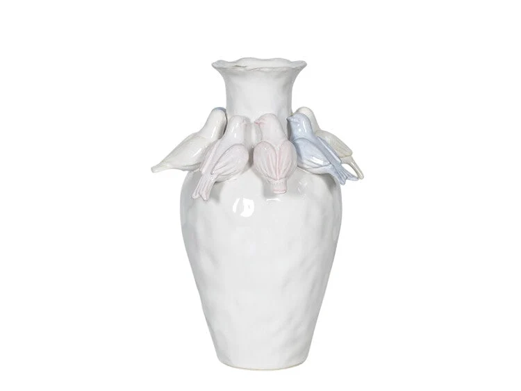 VASE CERAMIC 30H WHITE/BIRDS