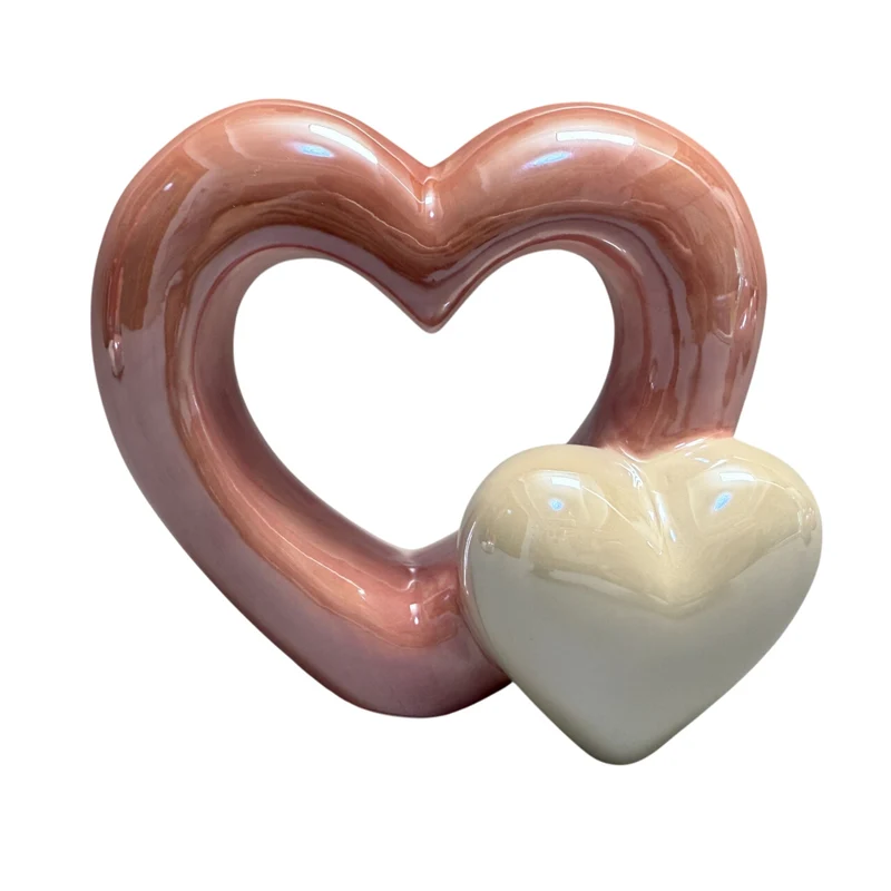 HEART DECO CERAMIC 11,4H PINK/WHITE