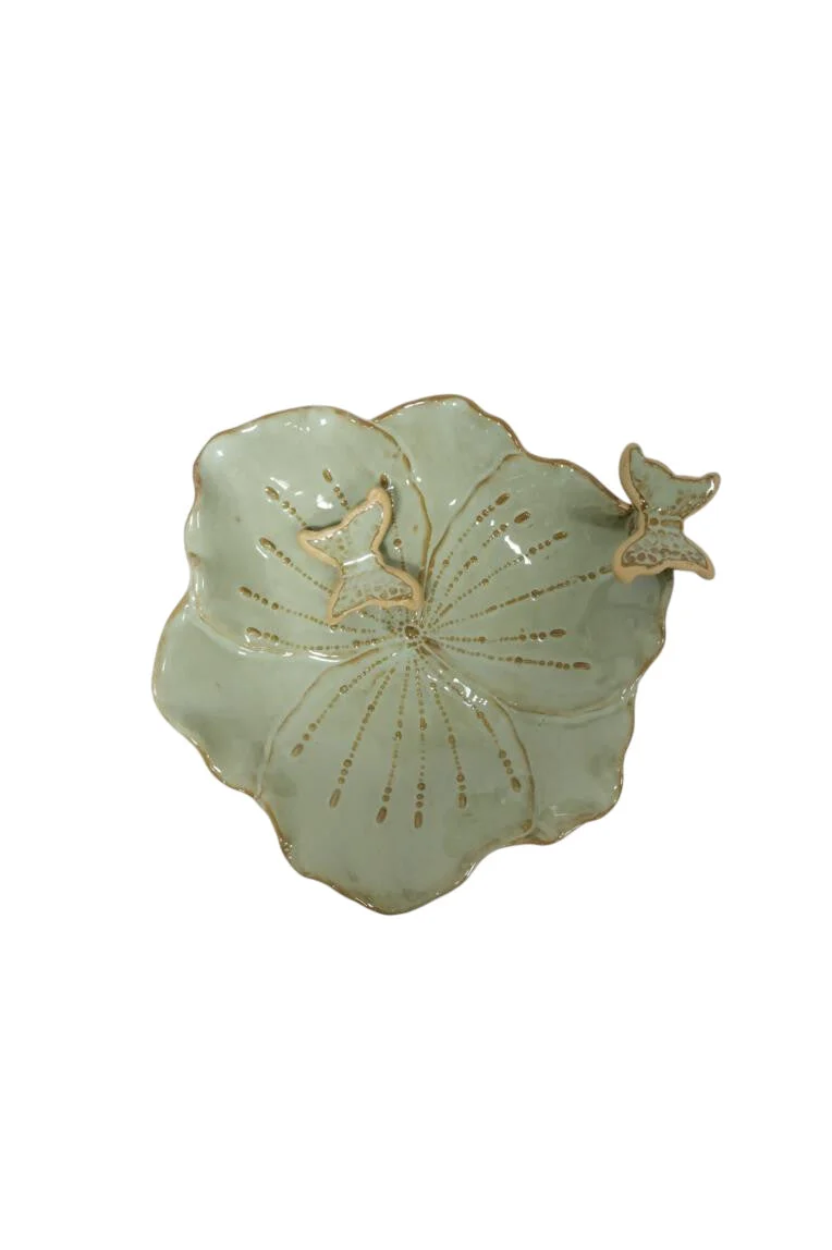 TRAY/BUTTERFLY PORCELAIN D16,8 GREEN