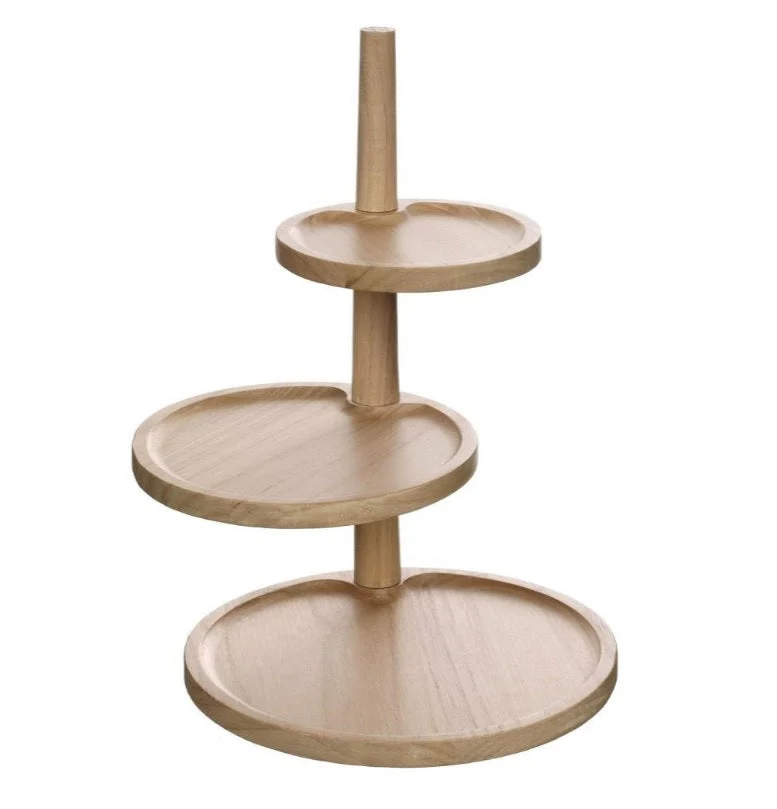 houten etagere m. 3 plateaus H37, dia 25,5+20,5+15,5 cm