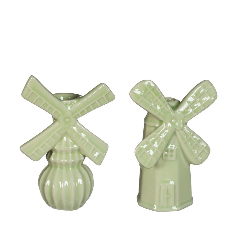 Vaas Windmill l.10,5 w.6,5 h.15,5 cm 2 ass linde groen