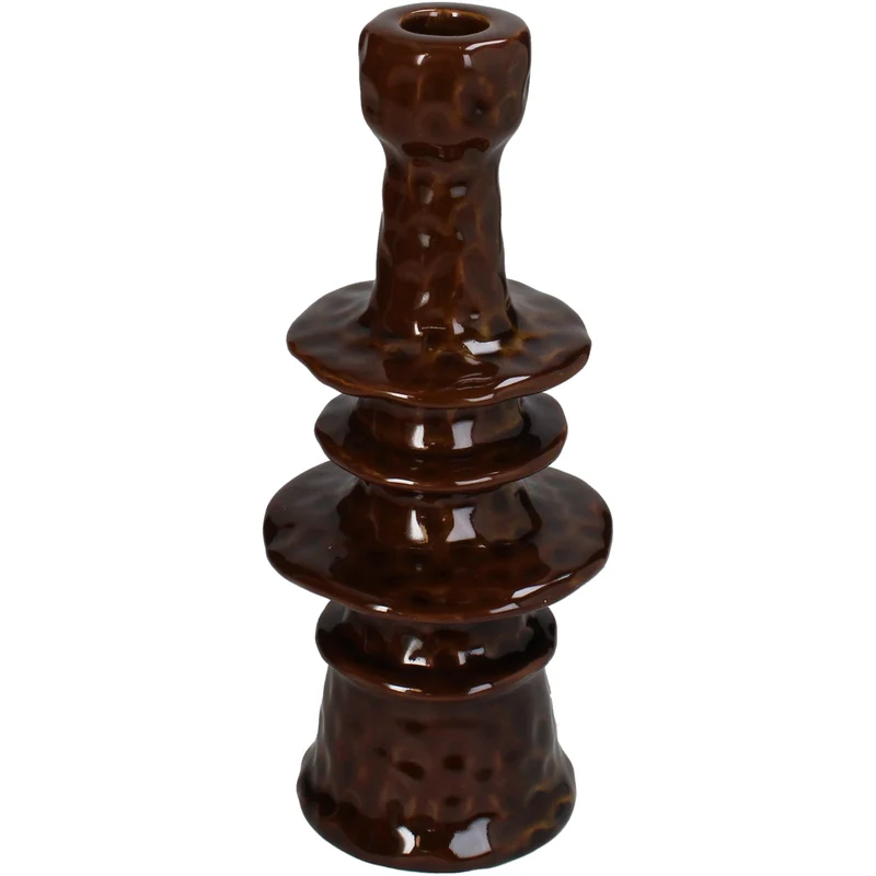 Candle Stick Stoneware Brown 9x9x22cm