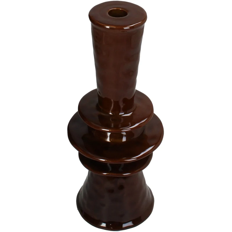 Candle Stick Stoneware Brown 12.5x12.5x30.5cm