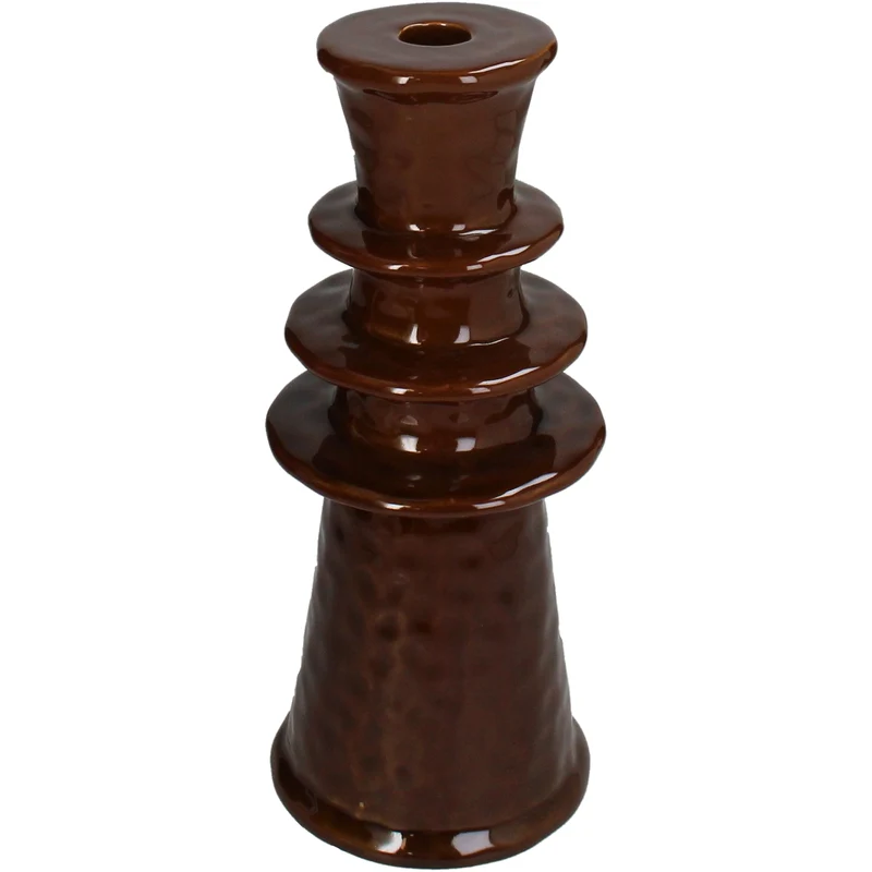 Candle Stick Stoneware Brown 11.5x11.5x27cm