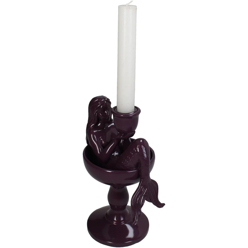 Candle Stick Mermaid Polyresin Purple 12x9.5x19.5cm