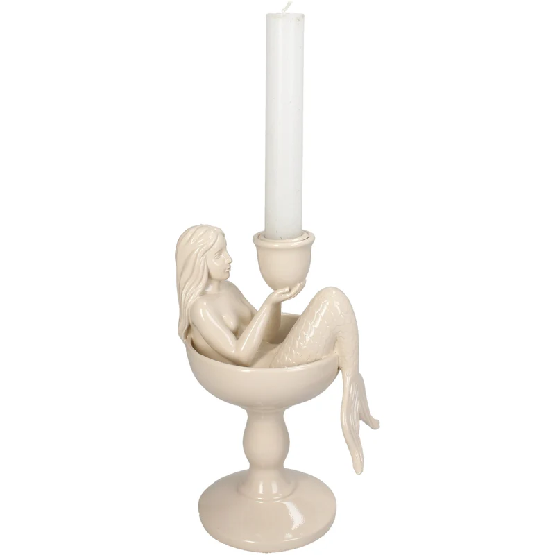 Candle Stick Mermaid Polyresin Beige 12x9.5x19.5cm
