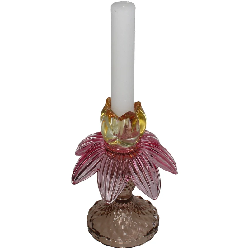 Candle Stick Flower Glass Multi 11x11x15.5cm