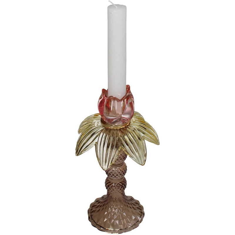 Candle Stick Flower Glass Multi 11x11x21cm