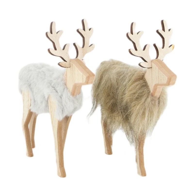 Deer wood with fabric 16x6x18cm 2 Grey/Brown mix