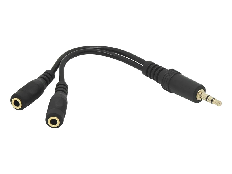 Splitter 3,5 inch Jack Male naar 2x 3,5 inch Jack Female 12 cm - Zwart