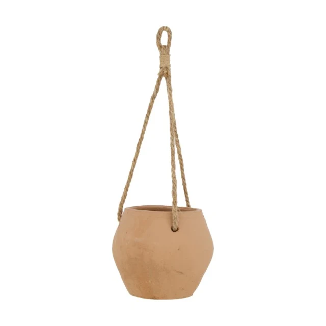 Planter hanging terracotta with rope Ø12.5x11cm Sand