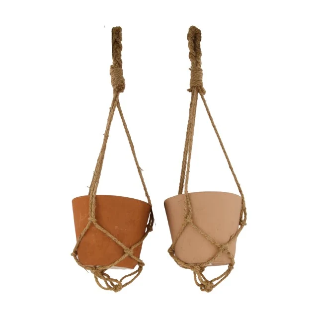 Planter in macrame hanger Ø17.5x55cm Mixed brown