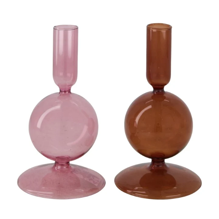 Dinnercandle holder glass Ø9x16cm Pink mix