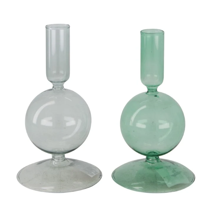 Dinnercandle holder glass Ø9x16cm Green mix