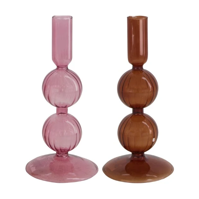 Dinnercandle holder glass Ø9x20cm Pink mix