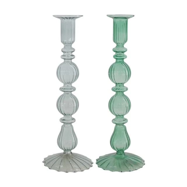 Dinnercandle holder glass Ø9x27cm Green mix
