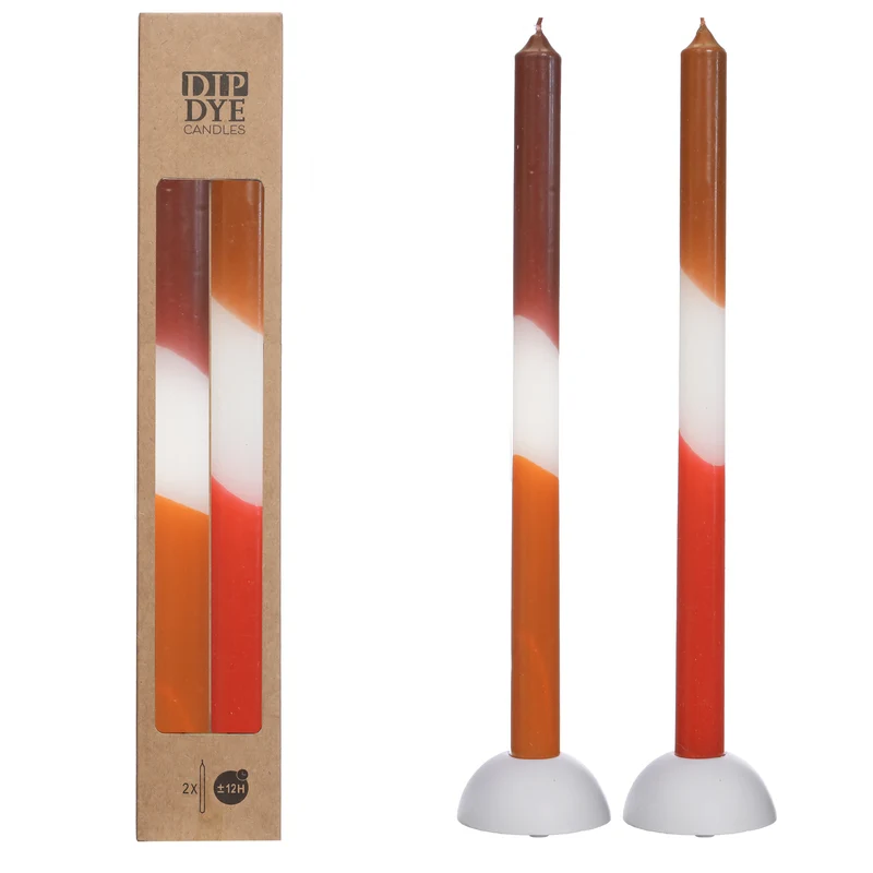 Dip Dye taper kaars Ø2.2 h.34 cm Orange - bruin set 2