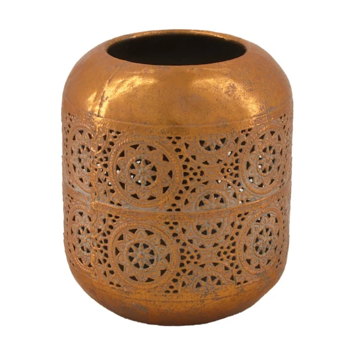 Candle holder metal with glass Ø13.5x14.5cm Antique Copper-wash