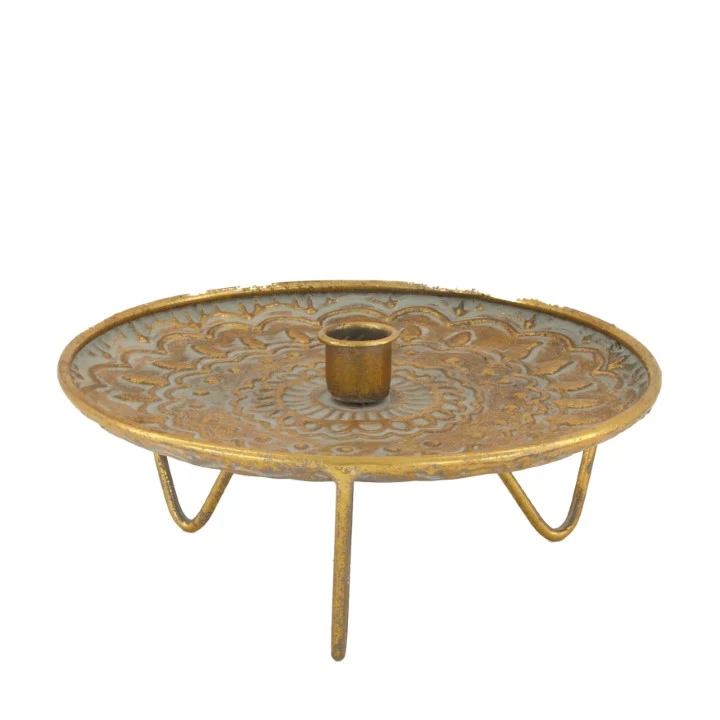 Candle holder metal Ø22x9.5cm Gold