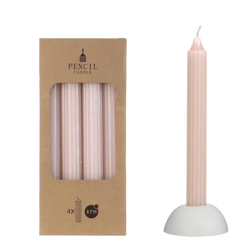 Set 4 pencil candle h.20 Ø2,2 cm white pink