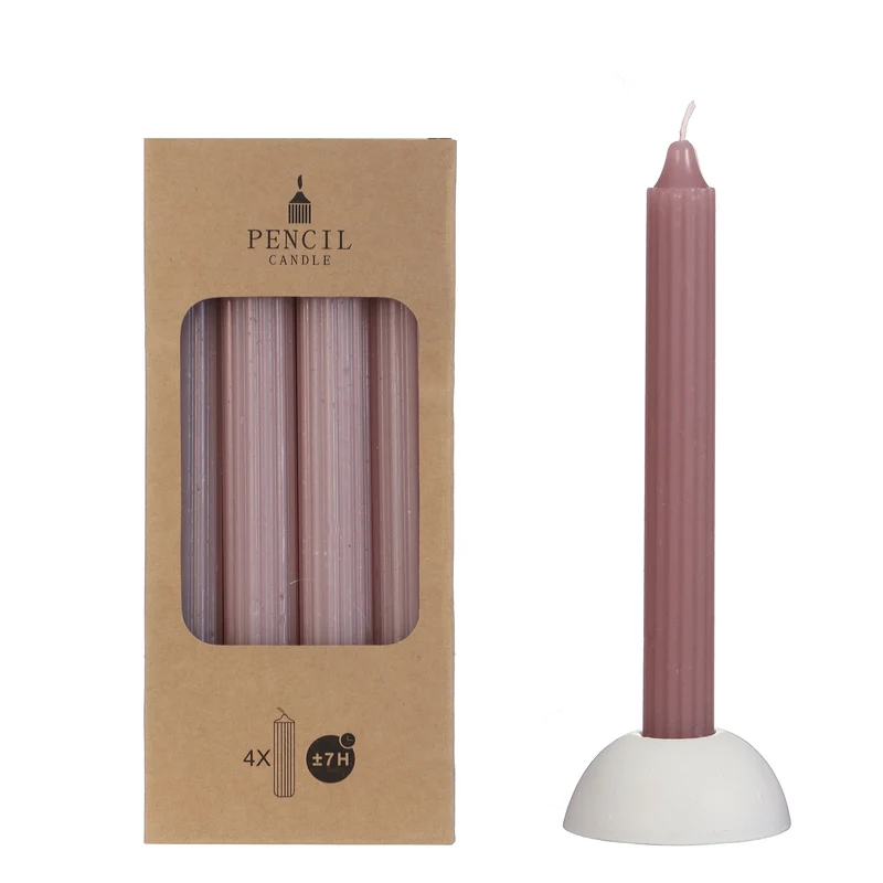 Set 4 pencil candle h.20 Ø2,2 cm mauve pink