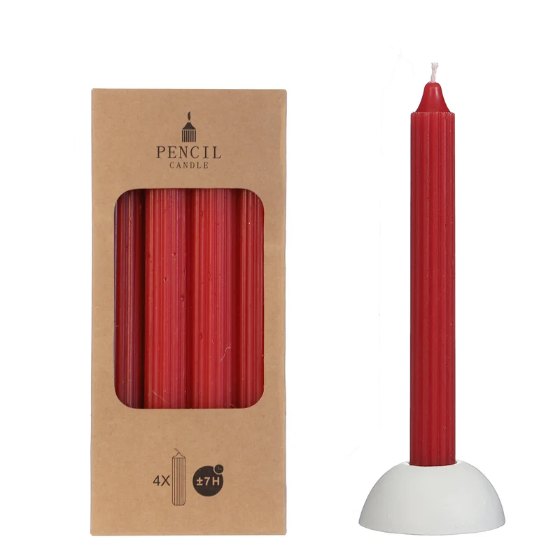 Set 4 pencil candle h.20 Ø2,2 cm red