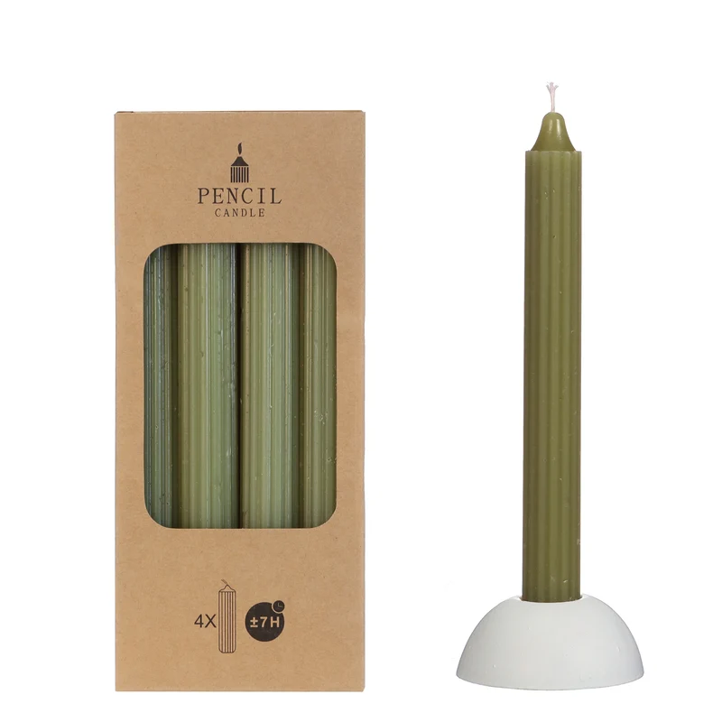 Set 4 pencil candle h.20 Ø2,2 cm moss green