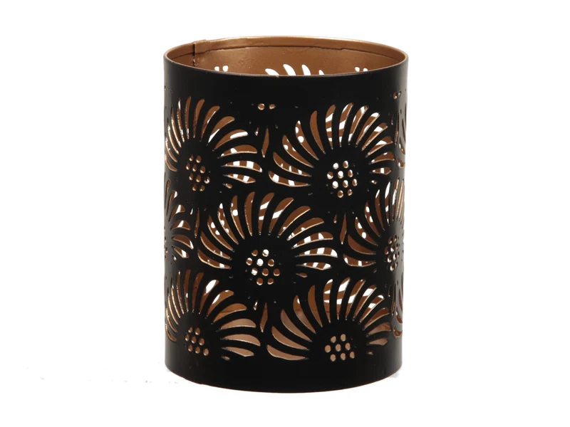 pc. 1 metal candleholder ''fan'' black/gold Ø8x10cm
