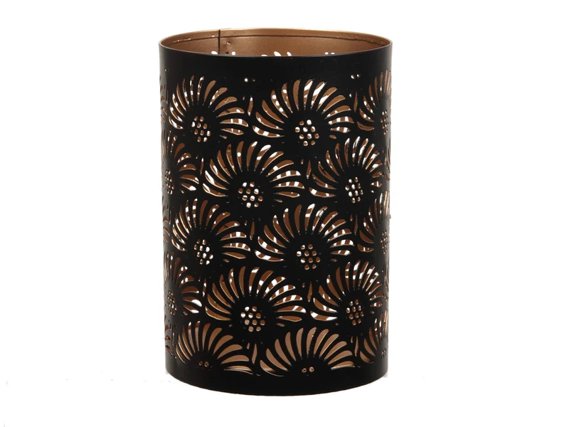 pc. 1 metal candleholder ''fan'' black/gold Ø10x15,5cm