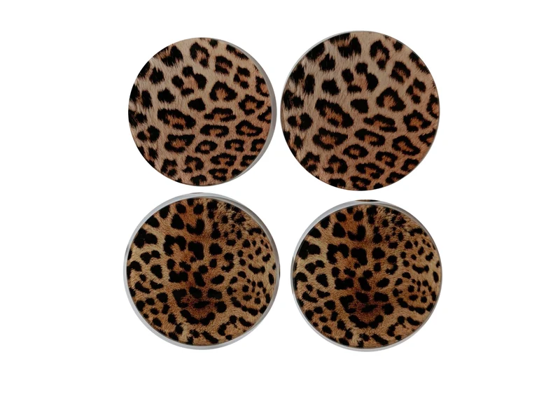 Set/4 glazen onderzetters Ø10cm panterprint