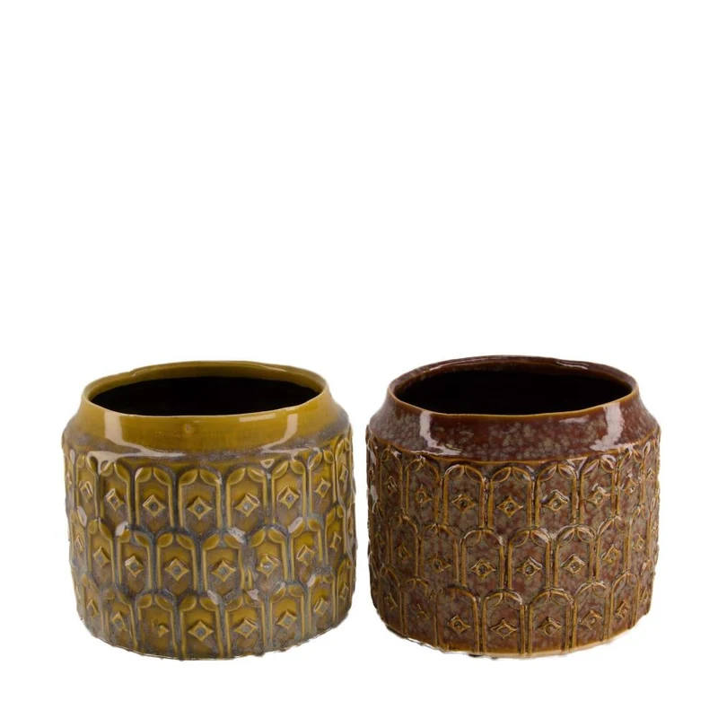 Planter ceramic Ø16.5x13cm Brown/Yellow mix